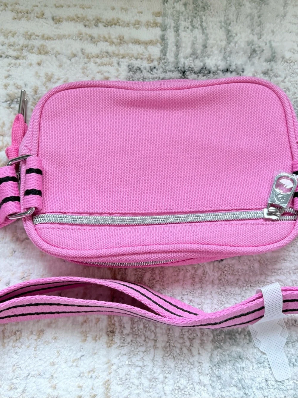 Converse Pink Canvas Crossbody Pouch with Striped Strap